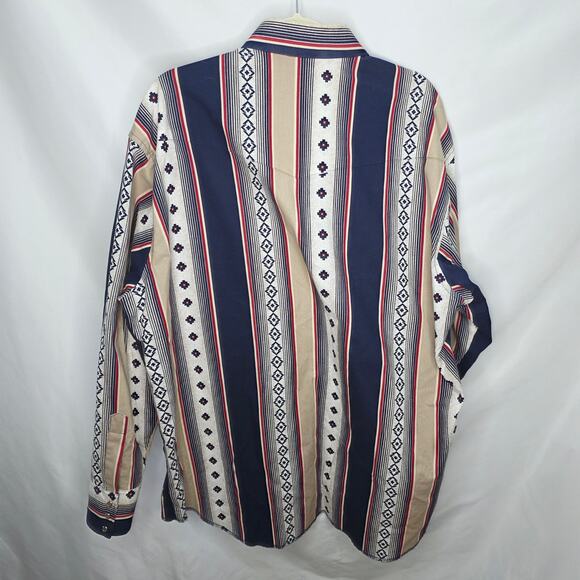 Vintage Wrangler Western Pearl Snap Striped Southwest Men's Rodeo Shirt XL 90S - Picture 2 of 16